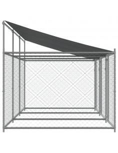 Gabbia Cani con Tetto e Porte Grigia 6x2x2 m in Acciaio Zincato