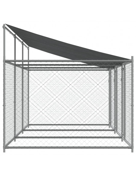 Gabbia Cani con Tetto e Porte Grigia 6x2x2 m in Acciaio Zincato