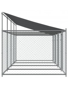 Gabbia Cani con Tetto e Porte Grigia 8x2x2 m in Acciaio Zincato