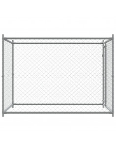 Gabbia per Cani con Porta Grigia 2x2x1,5 m in Acciaio Zincato