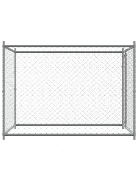Gabbia per Cani con Porta Grigia 2x2x1,5 m in Acciaio Zincato