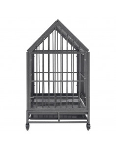 Gabbia per Cani con Ruote in Acciaio e Tetto 92x62x106 cm
