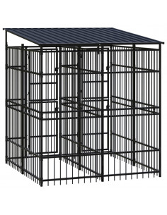 Gabbia per Cani da Esterno con Tetto in Acciaio 3,69 m²