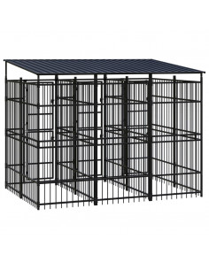 Gabbia per Cani da Esterno con Tetto in Acciaio 5,53 m²