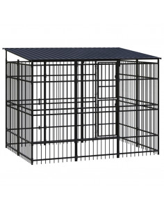 Gabbia per Cani da Esterno con Tetto in Acciaio 5,53 m²