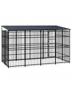 Gabbia per Cani da Esterno con Tetto in Acciaio 7,37 m²