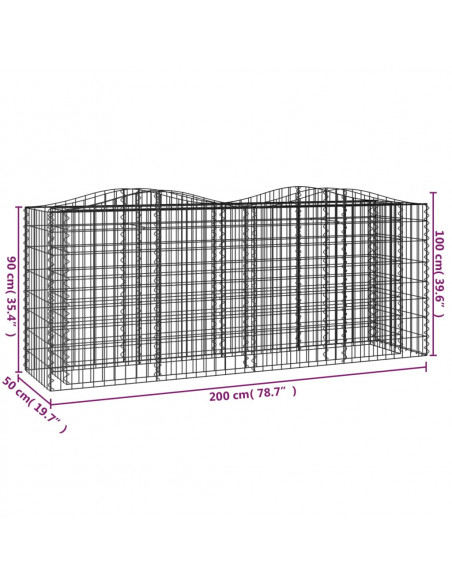 Gabbione ad Arco con Letto Rialzato 200x50x100 cm Ferro Zincato
