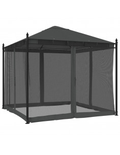 Gazebo con Pareti in Rete Antracite 2,93x2,93 m in Acciaio