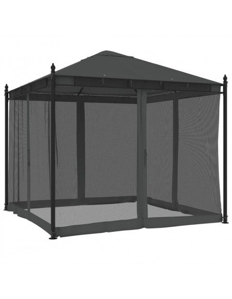 Gazebo con Pareti in Rete Antracite 2,93x2,93 m in Acciaio