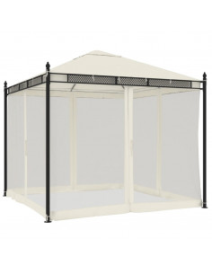 Gazebo con Pareti in Rete Crema 2,93x2,93 m in Acciaio
