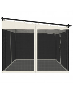 Gazebo con Pareti in Rete Crema 4x3 m in Acciaio