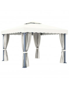 Gazebo con Tende 3x3 cm Bianco Crema Alluminio