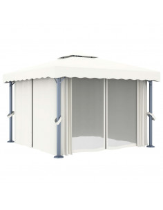 Gazebo con Tende e Stringa di Luci LED 3x3 m Bianco Crema