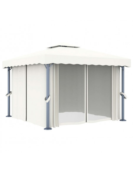 Gazebo con Tende e Stringa di Luci LED 3x3 m Bianco Crema
