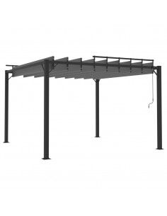 Gazebo con Tetto a Lamelle 3x3 m in Tessuto Antracite/Alluminio
