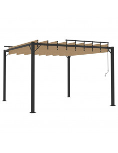 Gazebo con Tetto a Lamelle 3x3 m in Tessuto Tortora e Alluminio