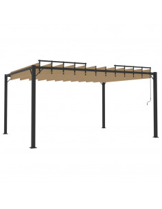 Gazebo con Tetto a Lamelle 3x4 m in Tessuto Tortora e Alluminio