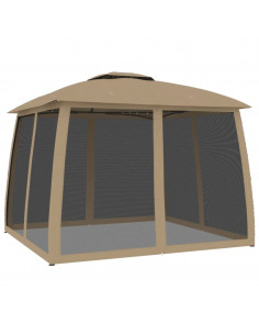 Gazebo con Tetto Doppio/Pareti Rete Tortora 2,93x2,93 m Acciaio