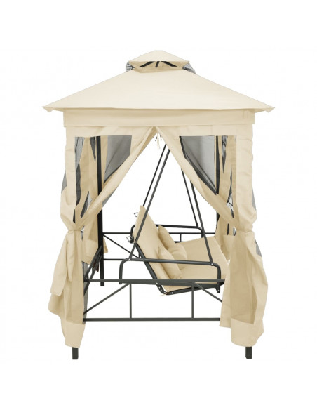 Gazebo Convertibile Panchina a Dondolo Bianco Crema