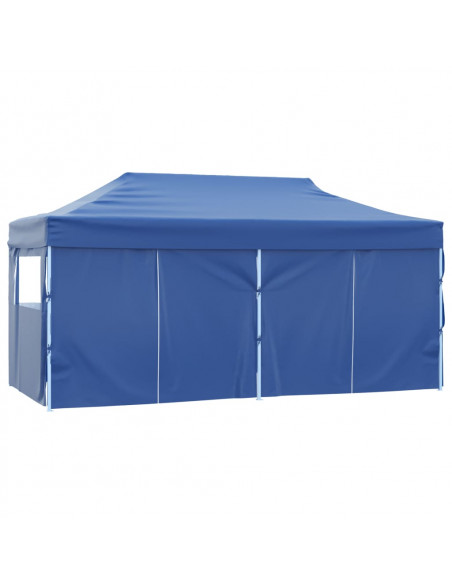 Gazebo Pieghevole con 4 Pareti 3x6m Acciaio Blu