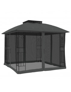 Gazebo Tetto Doppio e Pareti Rete Antracite 2,94x2,94 m Acciaio