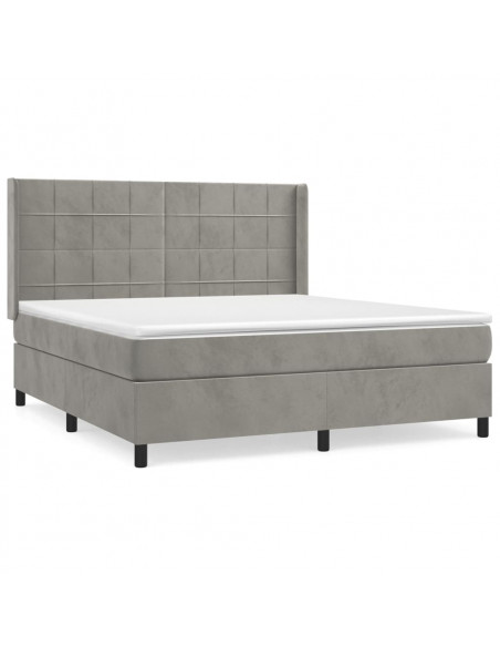 Giroletto a Molle con Materasso Grigio Chiaro 160x200cm Velluto