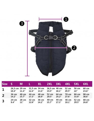 Cappotto Cani Imbracatura Impermeabile Riflettente Blu Navy S