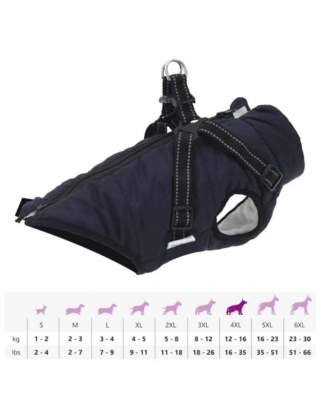 Cappotto Cani Imbracatura Impermeabile Riflettente Blu Navy XL