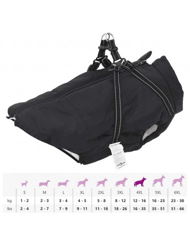 Cappotto Cani con Imbracatura Impermeabile Riflettente Nero 4XL