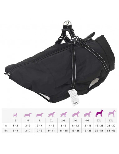 Cappotto Cani con Imbracatura Impermeabile Riflettente Nero 5XL