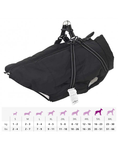 Cappotto Cani con Imbracatura Impermeabile Riflettente Nero 5XL