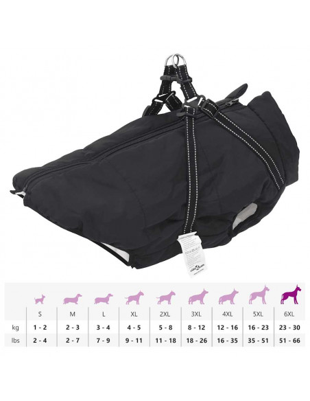 Cappotto Cani con Imbracatura Impermeabile Riflettente Nero 6XL