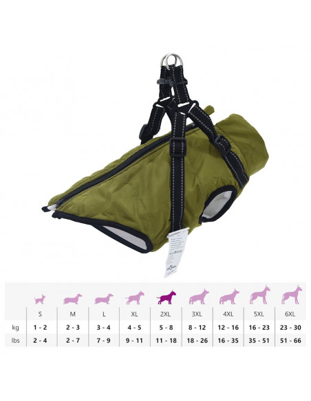 Cappotto Cani Imbracatura Impermeabile Riflettente Verde 2XL