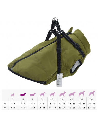 Cappotto Cani Imbracatura Impermeabile Riflettente Verde 6XL