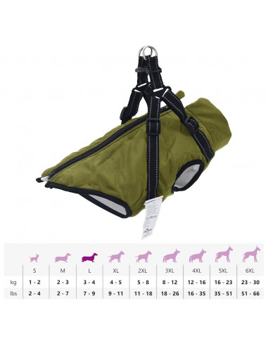 Cappotto Cani Imbracatura Impermeabile Riflettente Verde L