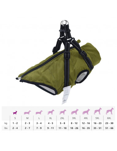 Cappotto Cani Imbracatura Impermeabile Riflettente Verde S