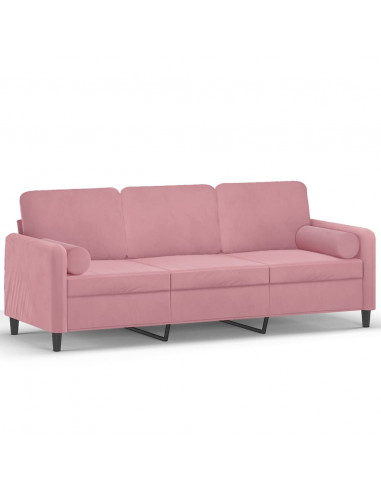 Divano a 3 Posti con Cuscini Rosa 180 cm in Velluto