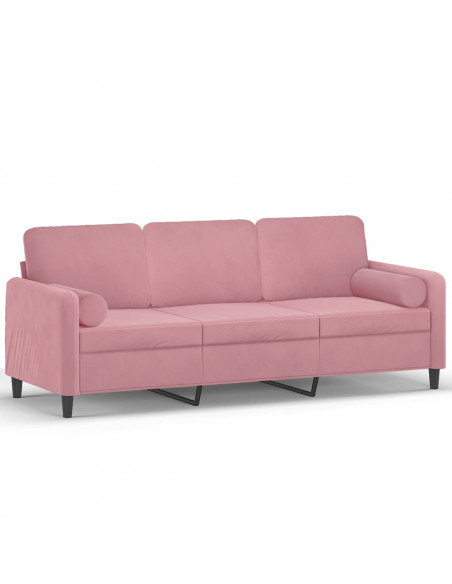 Divano a 3 Posti con Cuscini Rosa 180 cm in Velluto