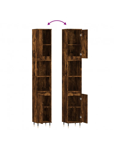 Armadietto Bagno Rovere Fumo 30x30x190 cm in Legno Multistrato