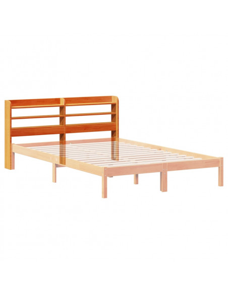 Testiera con Ripiani Marrone Cera 135 cm Legno Massello di Pino