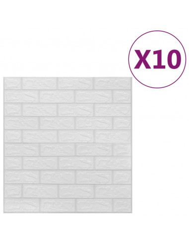 Carta da parati 3D Motivo a Mattoni Autoadesiva 10 pz Bianca