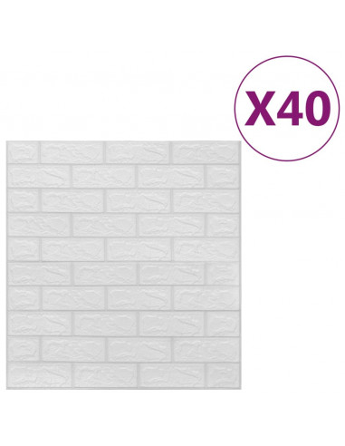 Carta da parati 3D Motivo a Mattoni Autoadesiva 40 pz Bianca