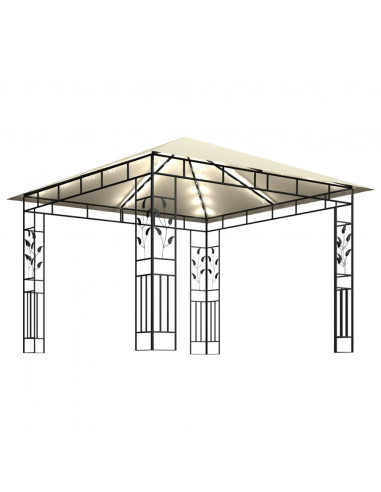 Gazebo con Zanzariera e Luci LED 3x3x2,73 m Crema