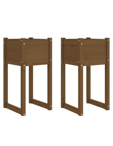Fioriere 2 pz Miele 40x40x81 cm in Legno Massello di Pino