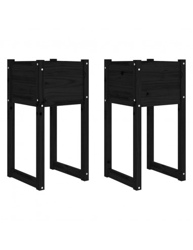 Fioriere 2 pz Nero 40x40x81 cm in Legno Massello di Pino