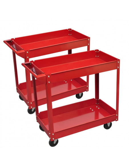 Carrelli Portautensili da Officina 2 pz 100 Kg 2 Ripiani