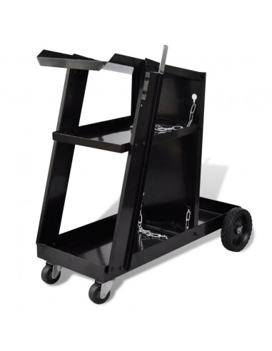 Carrello di Saldatura Nero con 3 Ripiani per Officine