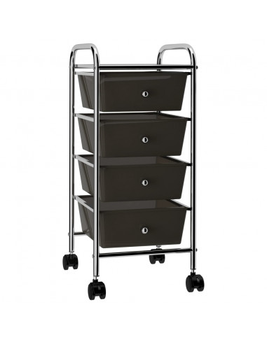 Carrello Portaoggetti Mobile con 4 Cassetti Nero in Plastica