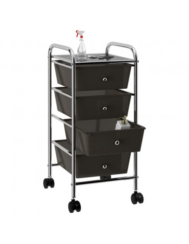 Carrello Portaoggetti Mobile con 4 Cassetti Nero in Plastica