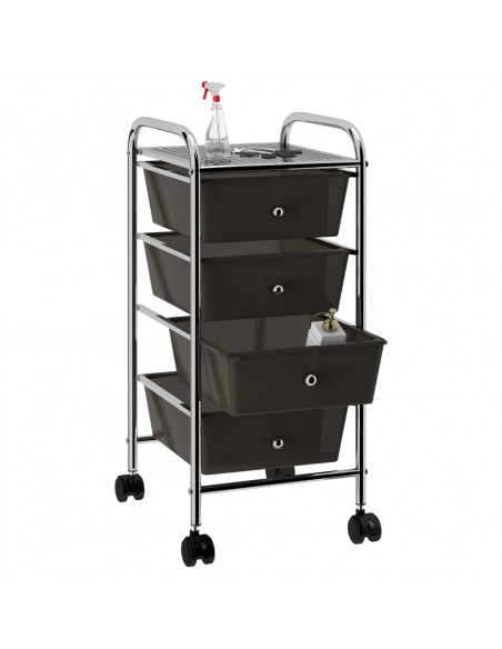 Carrello Portaoggetti Mobile con 4 Cassetti Nero in Plastica